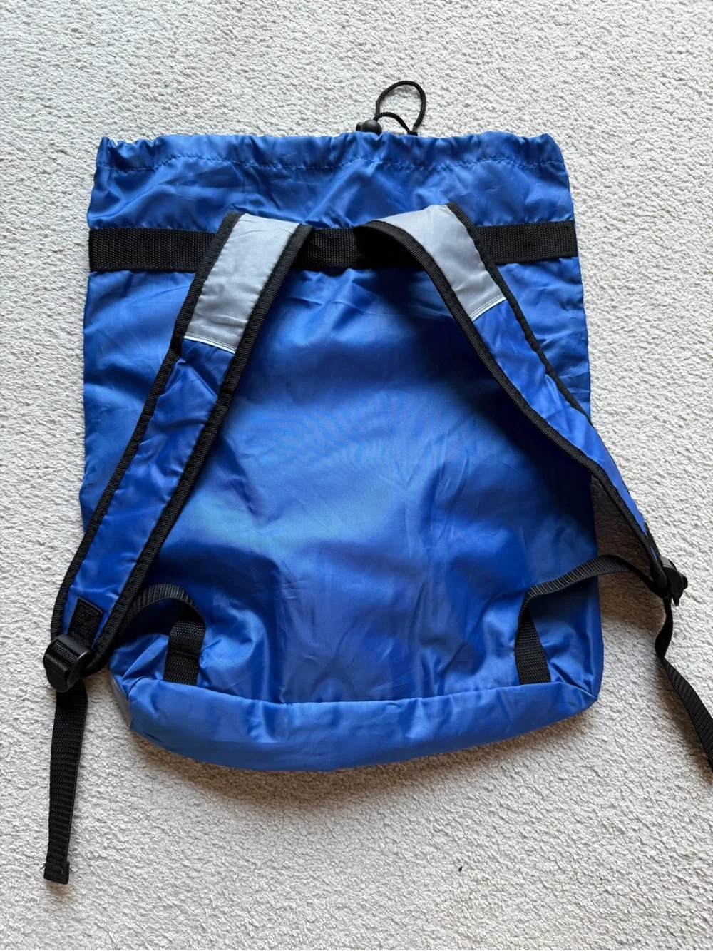 Blue Drawstring Backpack with Gray Accents